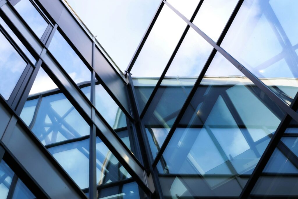 a close up of a building with many windows