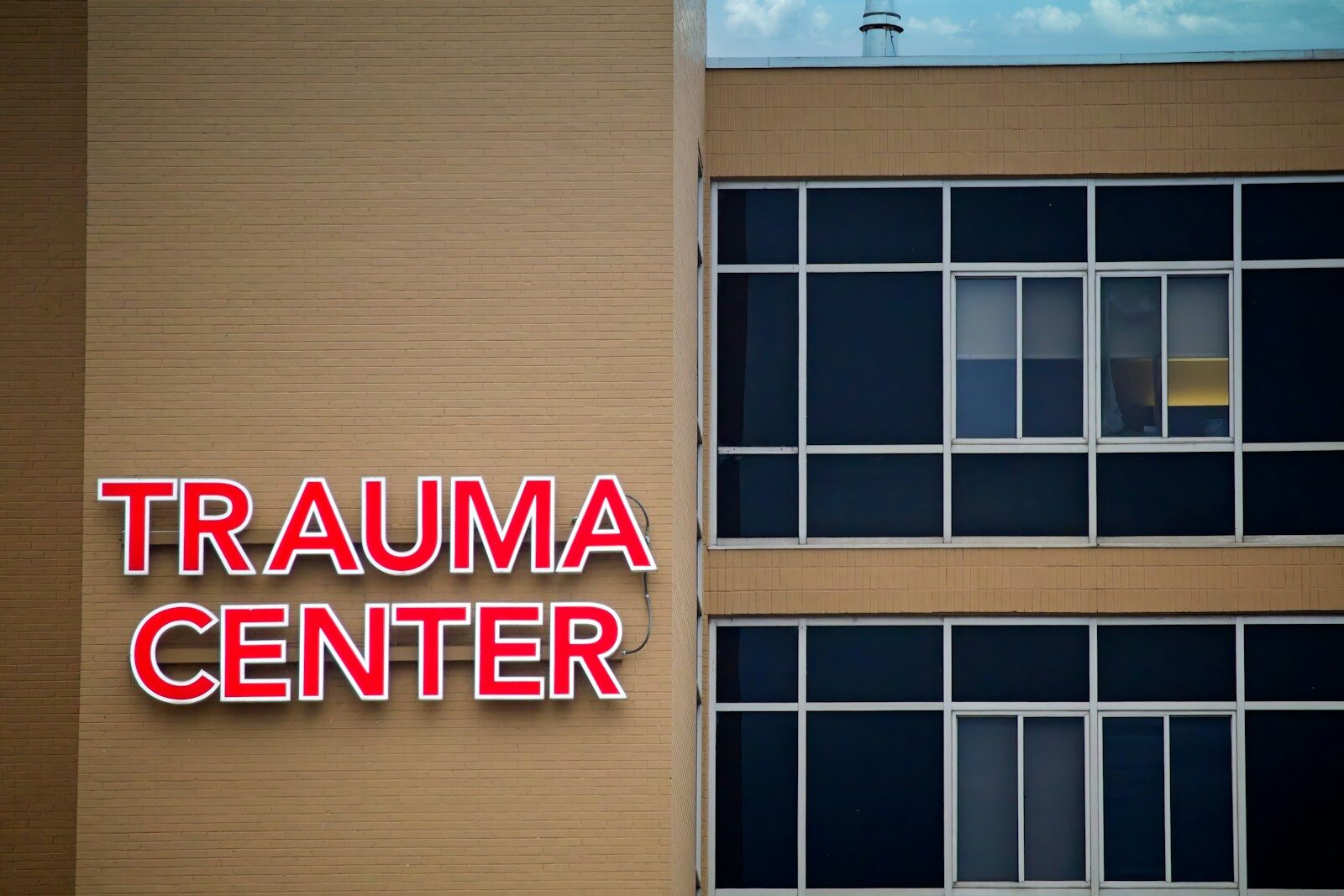 Trauma center sign on a building