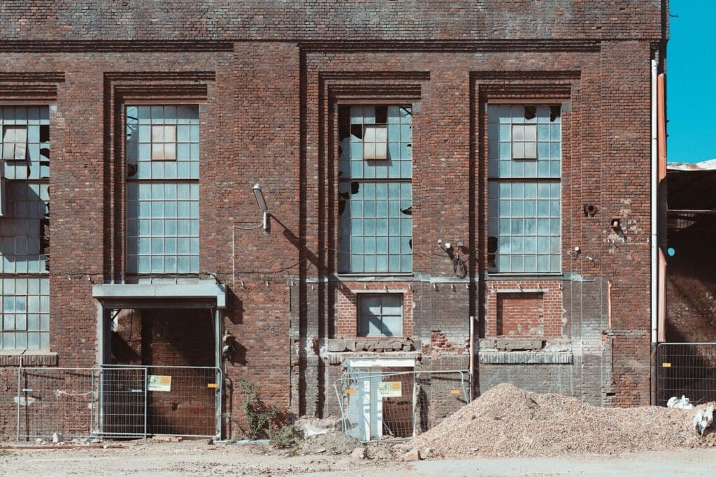 a large brick building with lots of windows